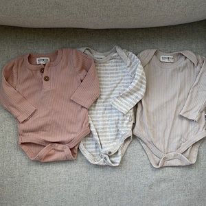 Three long sleeve onesies, organic cotton 0-3